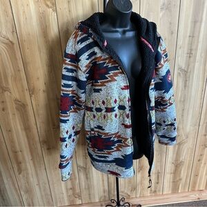 Canada Weather Gear Aztec Pattern Hooded Jacket full zip size XL fleece lined